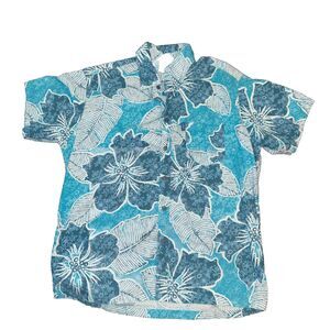 Aisokula Fiji Men`s Turquoise & Wht Short Sleeve Hawaiian Tropical Shirt Size L